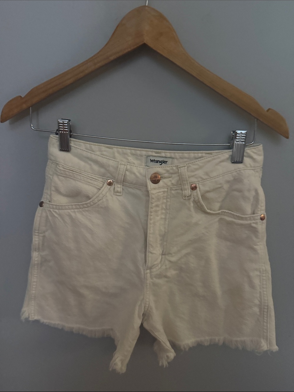 Wrangler Cream Frayed Hem Denim Shorts